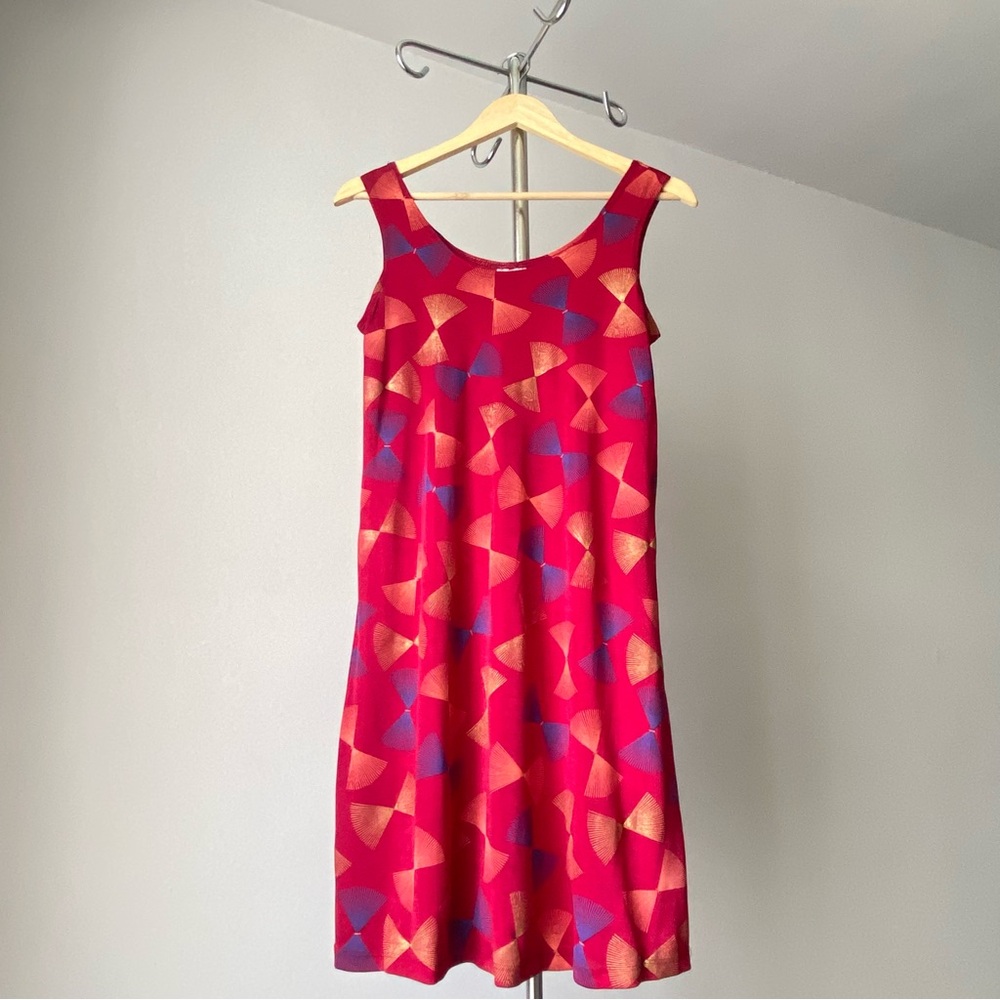 ☀️ Y2K Vintage Red Oriental Fan Print Loose Fit Midi Tank Dress